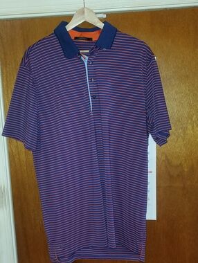 Greyson Navy & Orange Striped Polo Golf Shirt.